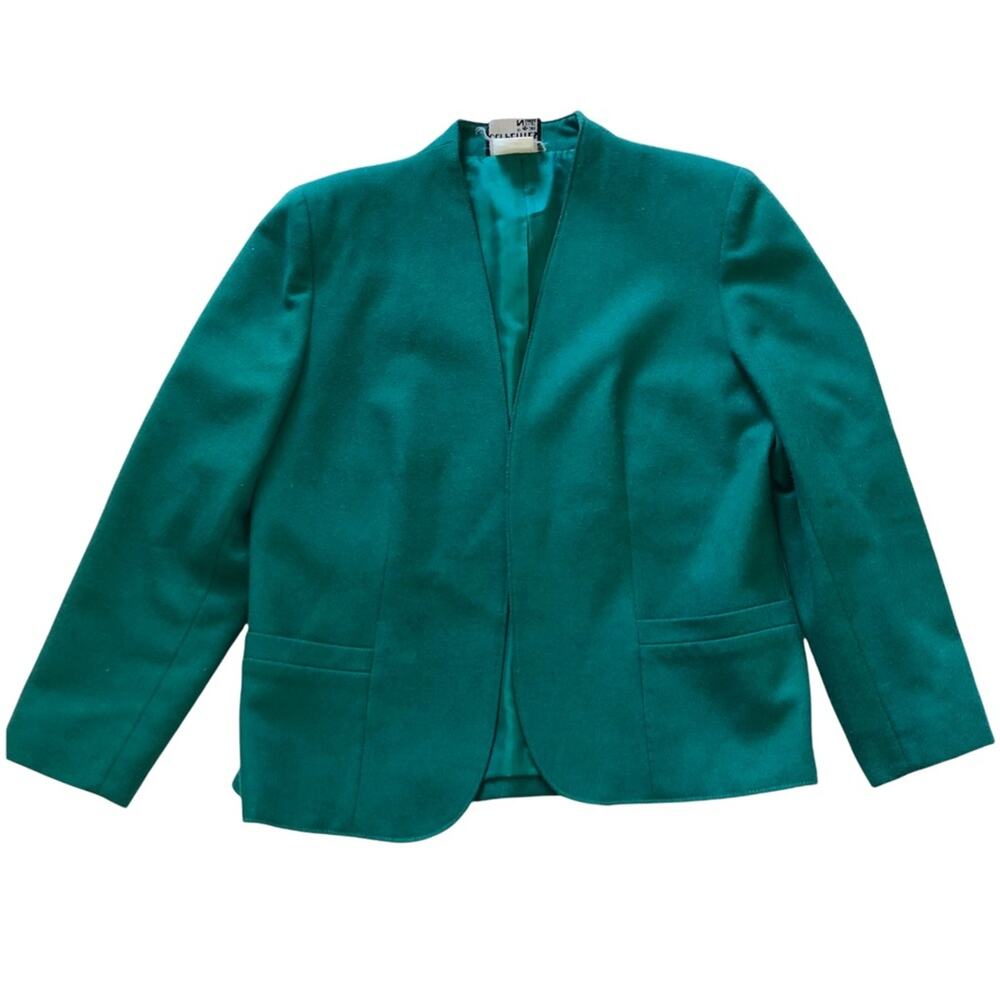 Vintage 1980s Oui Petite Gen Z Green Open Jacket Blazer Wool Blend 10 EUC